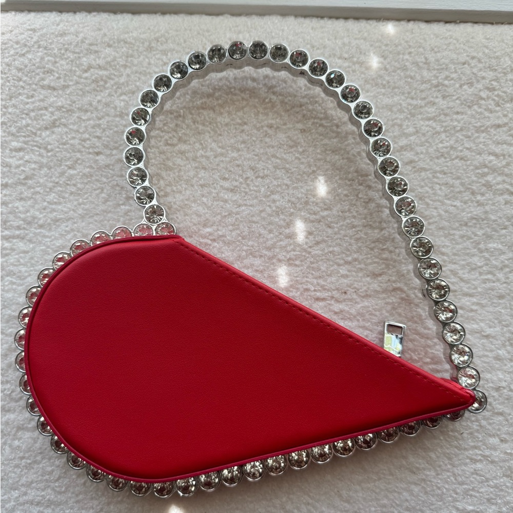 Red Heart-Shaped Bag with Crystal Accents